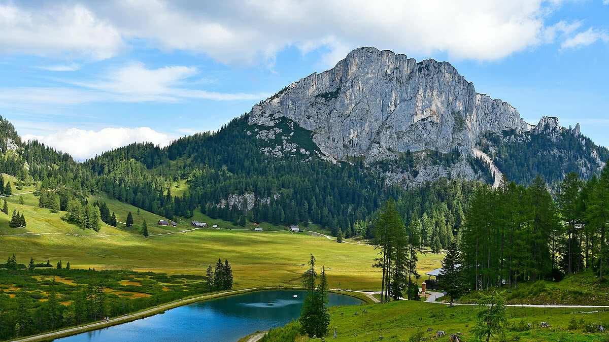 Austria, landscape on Wurzer Alm in Pyhrn-Priel holiday region, located in the Kalkalpen National Park in Upper Austria